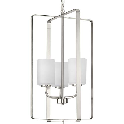Progress P500342-009 League Collection Three-Light Brushed Nickel and Etched Glass Modern Farmhouse Foyer Chandelier Light Alternate Image.jpg
