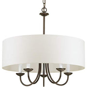 Progress P4217-20 Drum Shade Collection Five-Light Antique Bronze White Textured Linen Shade Farmhouse Chandelier Light Alternate Image.jpg