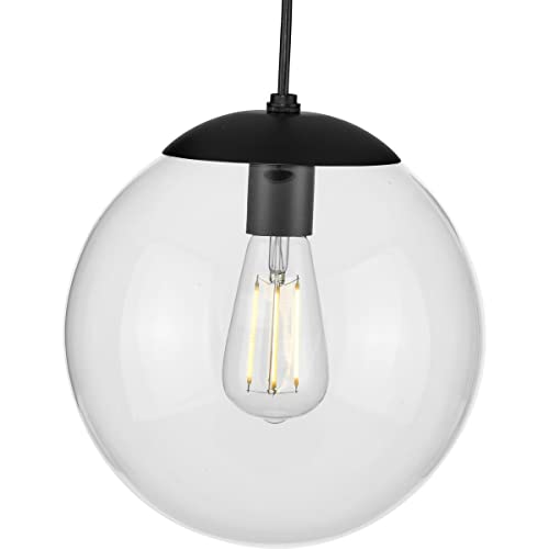 Progress P500310-031 Atwell Collection 10-inch Matte Black and Clear Glass Globe Medium Hanging Pendant Light Alternate Image.jpg
