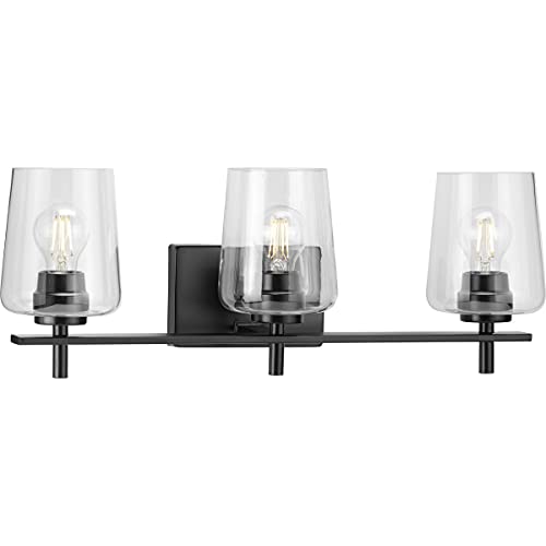 Progress P300362-31M Calais Collection Three-Light Matte Black Clear Glass New Traditional Bath Vanity Light Alternate Image.jpg