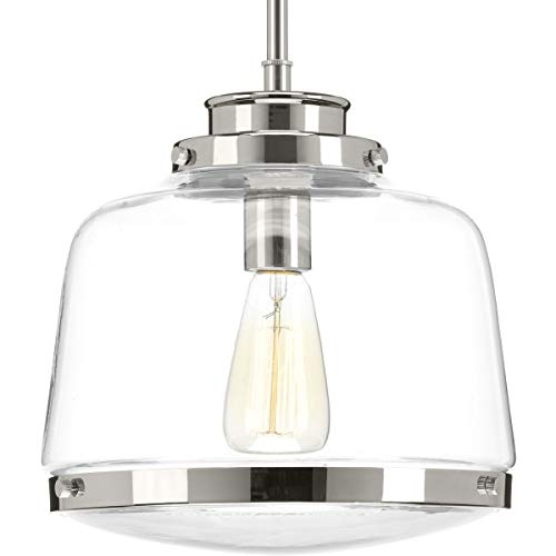 Progress P500061-104 Judson Collection One-Light Polished Nickel Clear Glass Farmhouse Pendant Light Alternate Image.jpg