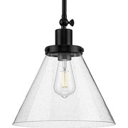 Progress P500324-031 Hinton Collection One-Light Matte Black and Seeded Glass Vintage Style Hanging Pendant Light Alternate Image.jpg