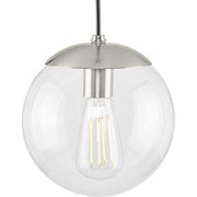 Progress P500309-009 Atwell Collection 8-inch Brushed Nickel and Clear Glass Globe Small Hanging Pendant Light Alternate Image.jpg