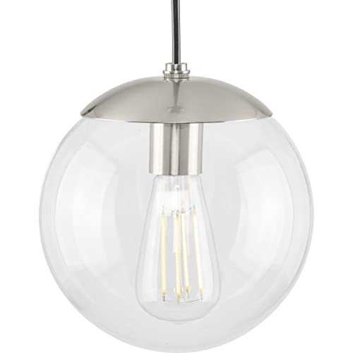 Progress P500309-009 Atwell Collection 8-inch Brushed Nickel and Clear Glass Globe Small Hanging Pendant Light Alternate Image.jpg