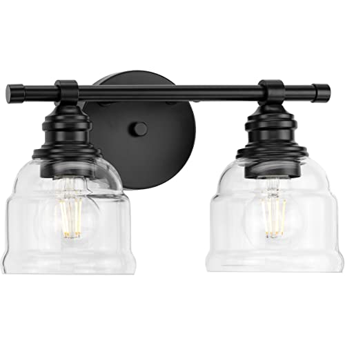 Progress P300374-31M Ambrose Collection Two-Light Farmhouse Matte Black Clear Glass Bath Vanity Light Alternate Image.jpg