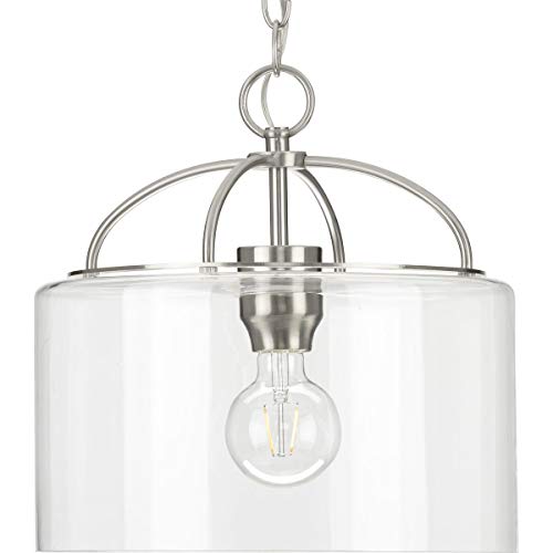 Progress P500316-009 Leyden Collection One-Light Brushed Nickel and Clear Glass Farmhouse Style Hanging Pendant Light Alternate Image.jpg