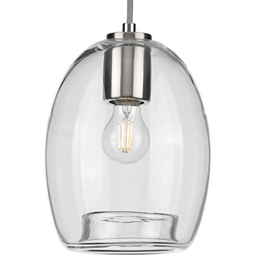 Progress P500159-009 Caisson Collection One-Light Brushed Nickel Clear Glass Global Pendant Light Alternate Image.jpg