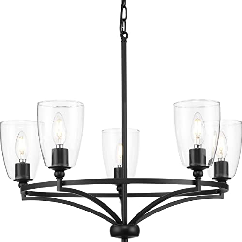 Progress P400296-31M Parkhurst Collection Five-Light New Traditional Matte Black Clear Glass Chandelier Light Alternate Image.jpg