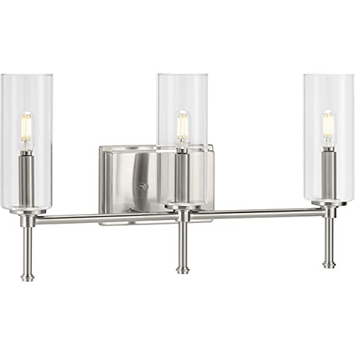 Progress P300358-009 Elara Collection Three-Light Brushed Nickel Clear Glass New Traditional Bath Vanity Light Alternate Image.jpg