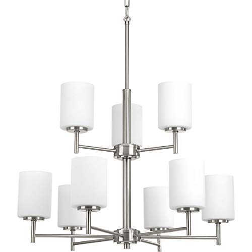 Progress P4726-09 Replay Collection Nine-Light Brushed Nickel Etched Glass Modern Chandelier Light Alternate Image.jpg