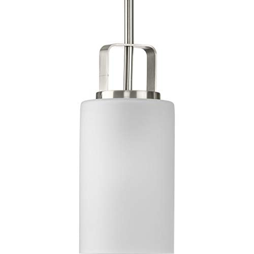 Progress P500341-009 League Collection One-Light Brushed Nickel and Etched Glass Modern Farmhouse Mini-Pendant Hanging Light Alternate Image.jpg