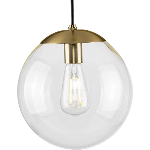 Progress P500310-109 Atwell Collection 10-inch Brushed Bronze and Clear Glass Globe Medium Hanging Pendant Light Alternate Image.jpg