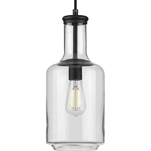 Progress P500229-031 Latrobe Collection One-Light Matte Black Clear Glass Coastal Pendant Light Alternate Image.jpg