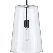 Progress P500242-031 Clarion Collection One-Light Matte Black Clear Glass Coastal Pendant Light Alternate Image.jpg