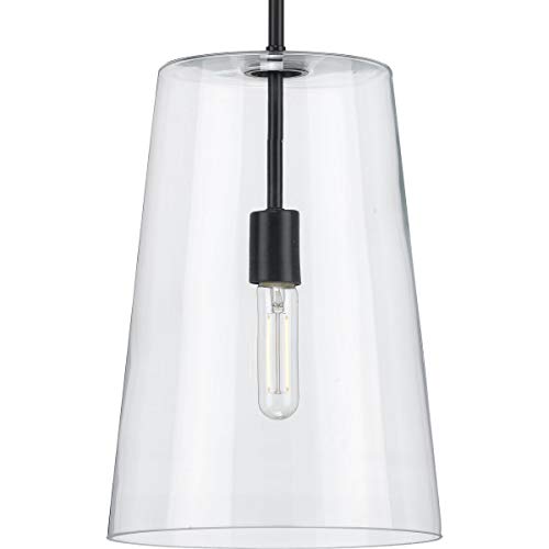 Progress P500242-031 Clarion Collection One-Light Matte Black Clear Glass Coastal Pendant Light Alternate Image.jpg
