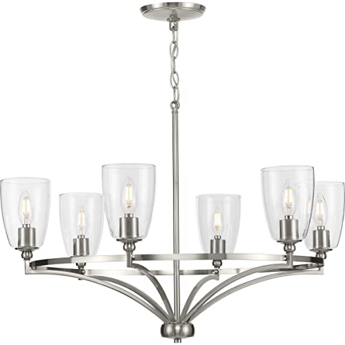 Progress P400297-009 Parkhurst Collection Six-Light New Traditional Brushed Nickel Clear Glass Chandelier Light Alternate Image.jpg