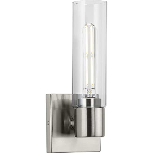 Progress P300299-009 Clarion Collection One-Light Brushed Nickel and Clear Glass Modern Style Bath Vanity Wall Light Alternate Image.jpg
