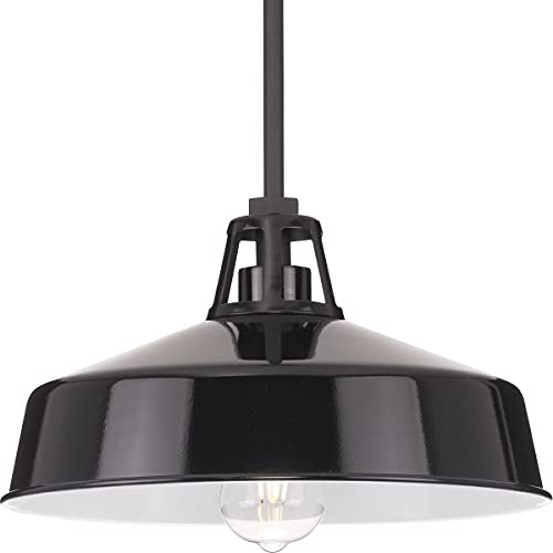 Progress P550116-031 Cedar Springs Collection  One-Light Textured Black Black Metal Shade Farmhouse Outdoor Hanging Light Alternate Image.jpg