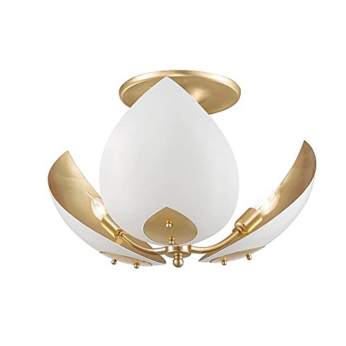 Hudson Valley 5703-GL/WH Lotus Three Light Semi Flush Mount, Gold Leaf/White Alternate Image.jpg