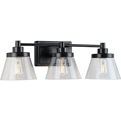 Progress P300350-31M Hinton Collection Three-Light Matte Black Clear Seeded Glass Farmhouse Bath Vanity Light Alternate Image.jpg