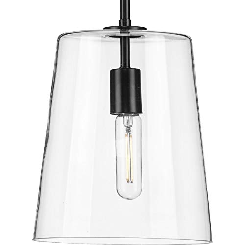 Progress P500241-031 Clarion Collection One-Light Matte Black Clear Glass Coastal Pendant Light Alternate Image.jpg