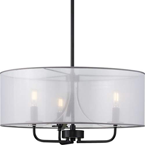 Progress P500243-031 Riley Collection Three-Light Matte Black Organza Shade New Traditional Pendant Light Alternate Image.jpg