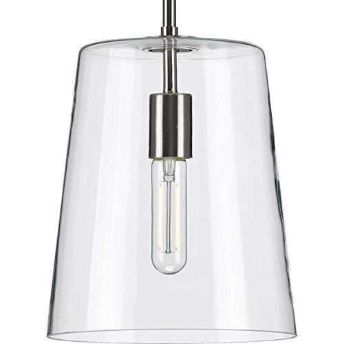 Progress P500241-009 Clarion Collection One-Light Brushed Nickel Clear Glass Coastal Pendant Light Alternate Image.jpg