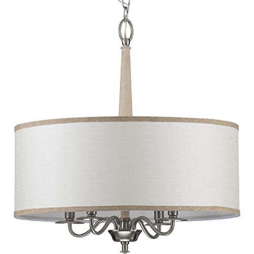 Progress P400218-009 Durrell Collection Four-Light Brushed Nickel Sailcloth Linen Fabric Shade Coastal Chandelier Light Alternate Image.jpg