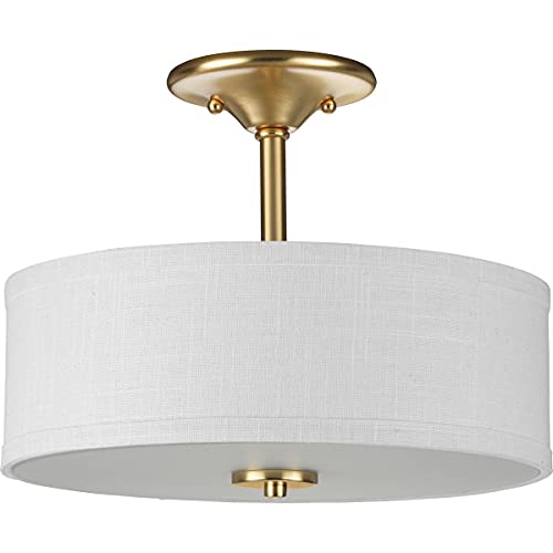 Progress P350129-012 Inspire Collection Two-Light Satin Brass Summer Linen Shade New Traditional Semi-Flush Light Alternate Image.jpg
