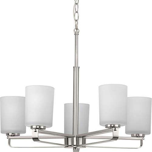 Progress P400286-009 League Collection Five-Light Brushed Nickel and Etched Glass Modern Farmhouse Chandelier Light Alternate Image.jpg