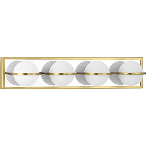 Progress P300313-012-30 Pearl LED Collection Four-Light Satin Brass and Opal Glass Modern Style Bath Vanity Wall Light Alternate Image.jpg