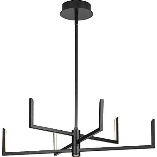 Progress P400260-031-30 Pivot LED Collection Six-Light Matte Black Modern Style Chandelier with Downlight Alternate Image.jpg