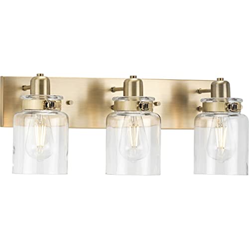 Progress P300047-163 Calhoun Collection Three-Light Vintage Brass Clear Glass Farmhouse Bath Vanity Light Alternate Image.jpg