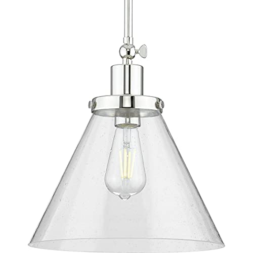 Progress P500324-104 Hinton Collection One-Light Polished Nickel and Clear Seeded Glass Vintage Style Hanging Pendant Light Alternate Image.jpg