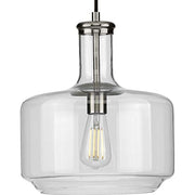 Progress P500231-009 Latrobe Collection One-Light Brushed Nickel Clear Glass Coastal Pendant Light Alternate Image.jpg