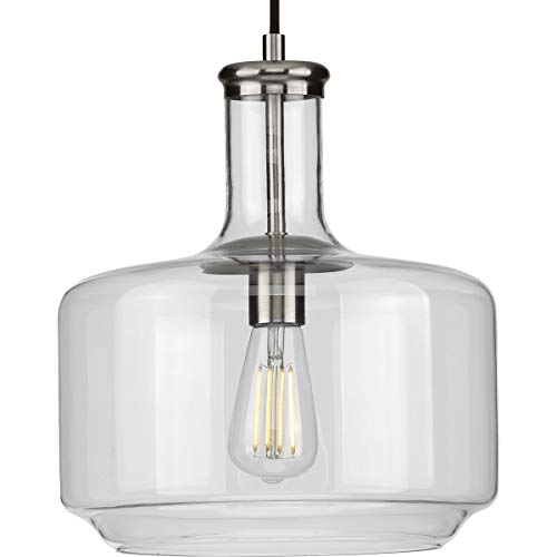 Progress P500231-009 Latrobe Collection One-Light Brushed Nickel Clear Glass Coastal Pendant Light Alternate Image.jpg
