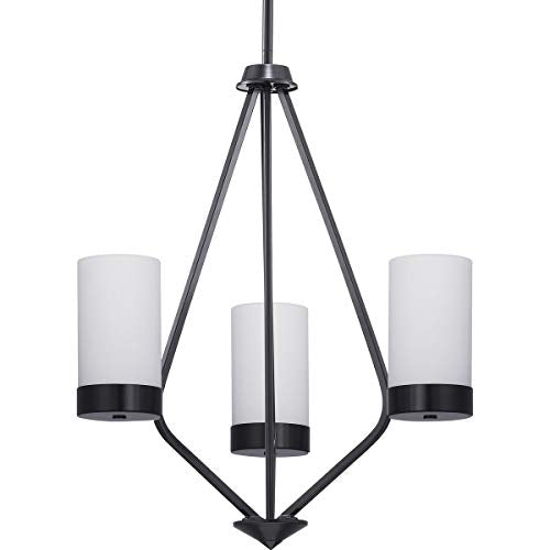 Progress P400021-031 Elevate Collection Three-Light Matte Black Etched White Glass Mid-Century Modern Chandelier Light Alternate Image.jpg