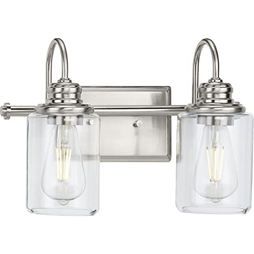 Progress P300321-009 Aiken Collection Two-Light Brushed Nickel Clear Glass Farmhouse Style Bath Vanity Wall Light Alternate Image.jpg