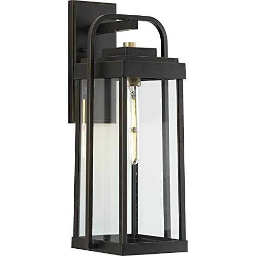 Progress P560287-020 Walcott Collection  One-Light  Antique Bronze with Brasstone Accents Clear Glass Transitional Outdoor Wall Lantern Light Alternate Image.jpg