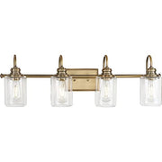 Progress P300323-163 Aiken Collection Four-Light Vintage Style Brass Clear Glass Farmhouse Style Bath Vanity Wall Light Alternate Image.jpg