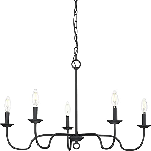 Progress P400291-31M Canebrake Collection Five-Light Matte Black Farmhouse Chandelier Light Alternate Image.jpg