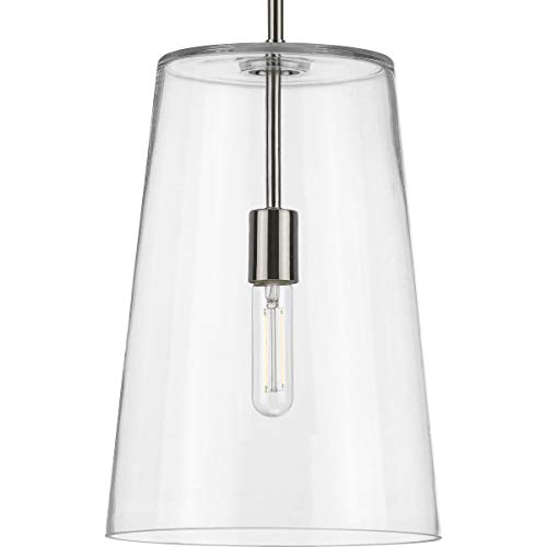 Progress P500242-009 Clarion Collection One-Light Brushed Nickel Clear Glass Coastal Pendant Light Alternate Image.jpg