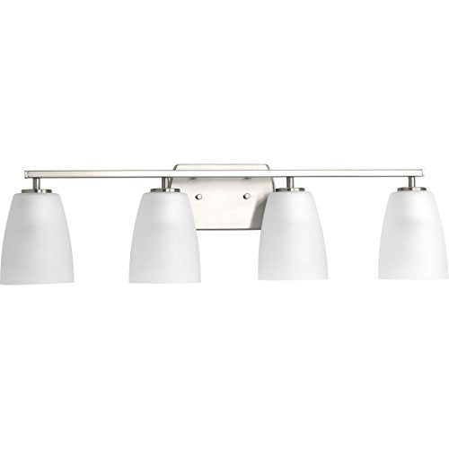 Progress P300134-009 Leap Collection Four-Light Brushed Nickel Etched Glass Modern Bath Vanity Light Alternate Image.jpg