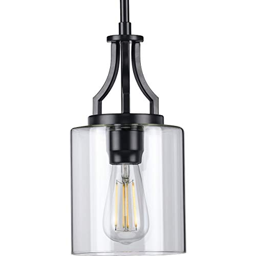 Progress P500208-031 Lassiter Collection One-Light Matte Black Clear Glass Modern Pendant Light Alternate Image.jpg