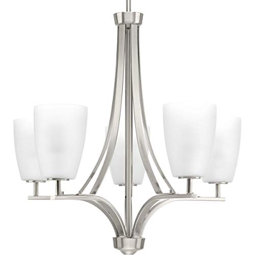 Progress P400043-009 Leap Collection Five-Light Brushed Nickel Etched Opal Glass Modern Chandelier Light Alternate Image.jpg