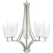 Progress P400043-009 Leap Collection Five-Light Brushed Nickel Etched Opal Glass Modern Chandelier Light Alternate Image.jpg