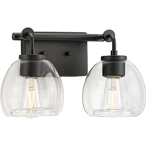 Progress P300346-143 Caisson Collection Two-Light Graphite Clear Glass Urban Industrial Bath Vanity Light Alternate Image.jpg