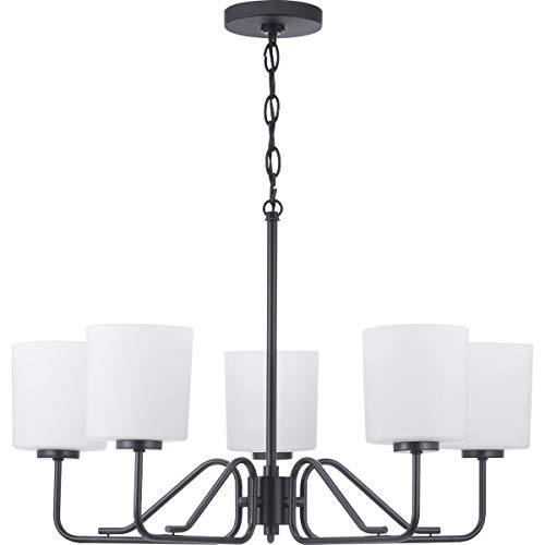 Progress P400182-031 Tobin Collection Five-Light Matte Black Etched White Glass Modern Chandelier Light Alternate Image.jpg