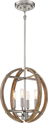 Minka-Lavery 4012-280 Country Estates Four Light Pendant, Sun Faded Wood w/ Brushed Nickel Alternate Image.jpg