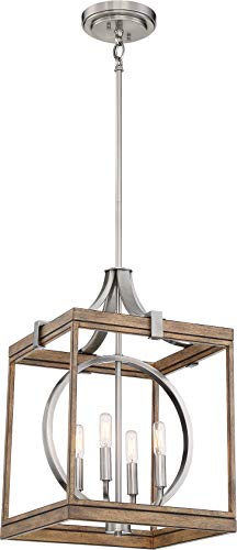 Minka-Lavery 4014-280 Country Estates Four Light Pendant, Sun Faded Wood w/ Brushed Nickel Alternate Image.jpg